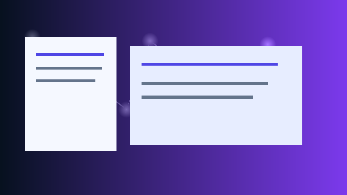 Original abstract illustration of legal AI document review screens connected to an assistant workspace
